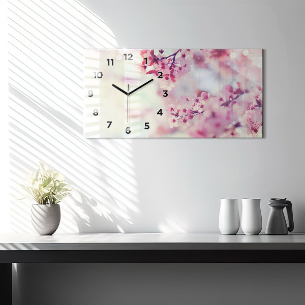 Glass wall clock rectangular Spring flowers