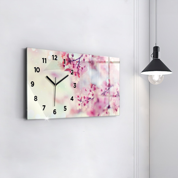 Glass wall clock rectangular Spring flowers