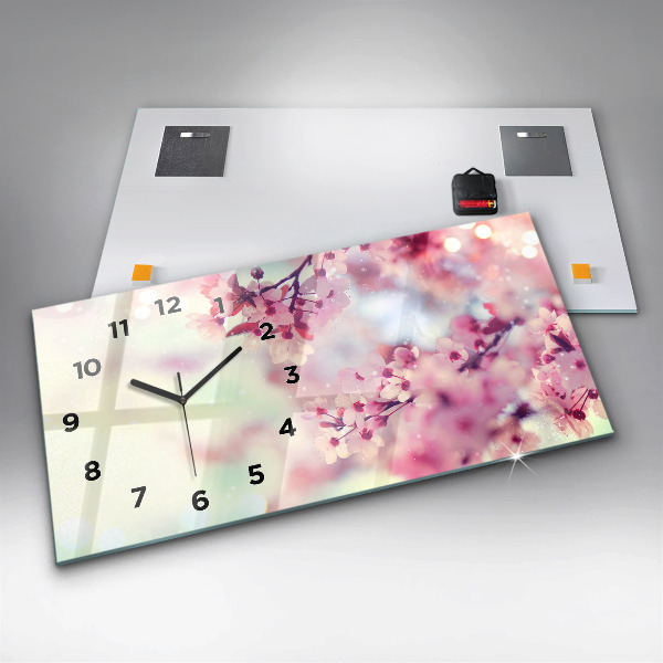 Glass wall clock rectangular Spring flowers