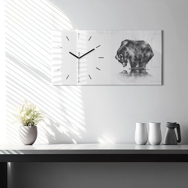 Glass wall clock rectangular Cartoon bear