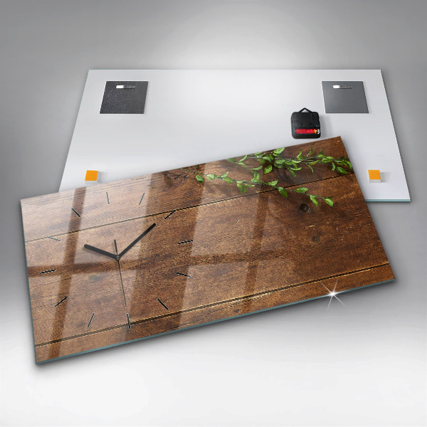 Glass wall clock rectangular Rustic Wood