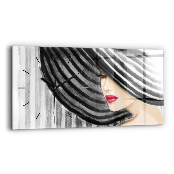 Glass wall clock rectangular Woman in Black and White