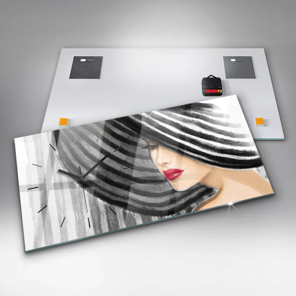 Glass wall clock rectangular Woman in Black and White