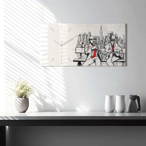 Glass wall clock rectangular Jazz in New York