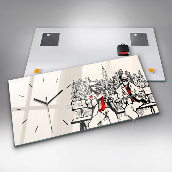 Glass wall clock rectangular Jazz in New York