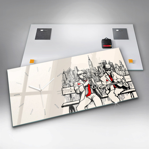 Glass wall clock rectangular Jazz in New York