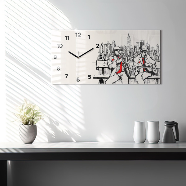 Glass wall clock rectangular Jazz in New York