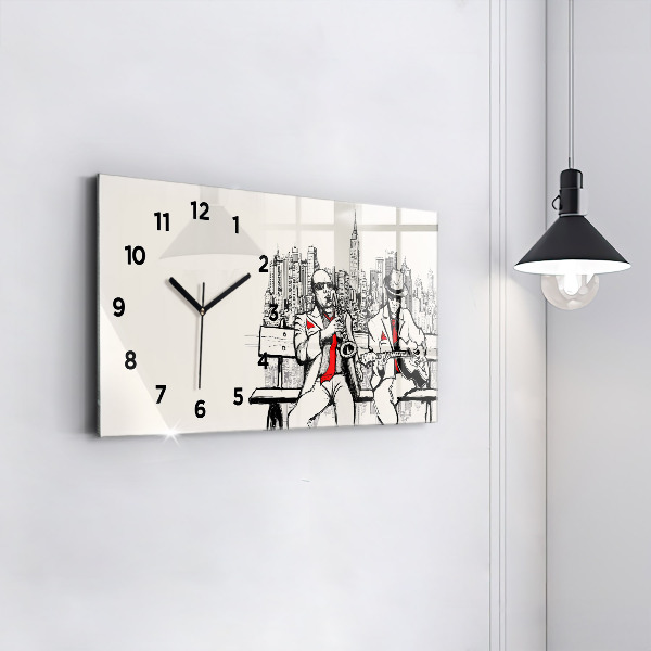 Glass wall clock rectangular Jazz in New York