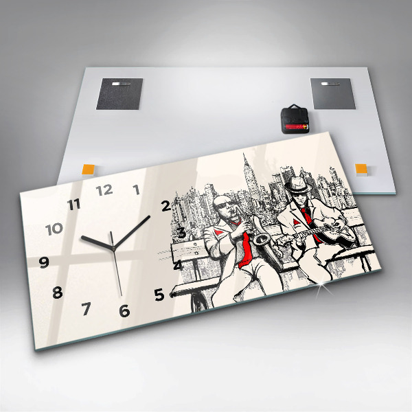 Glass wall clock rectangular Jazz in New York