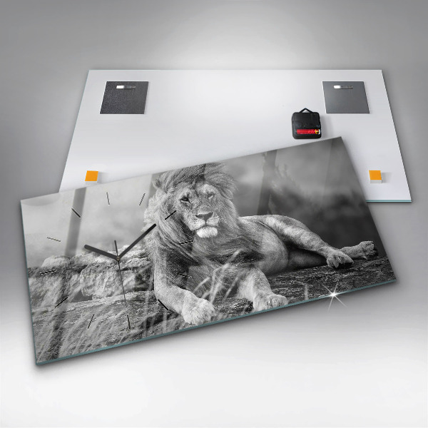 Glass wall clock rectangular Abstraction - Lion