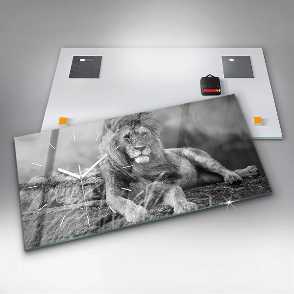 Glass wall clock rectangular Abstraction - Lion