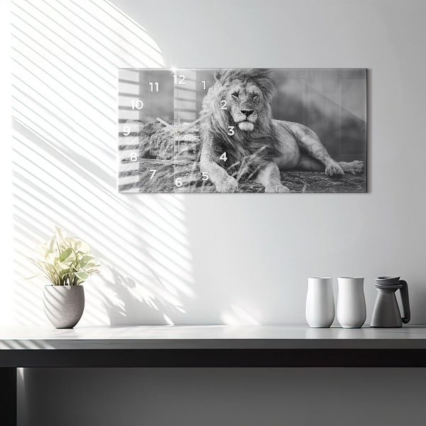 Glass wall clock rectangular Abstraction - Lion