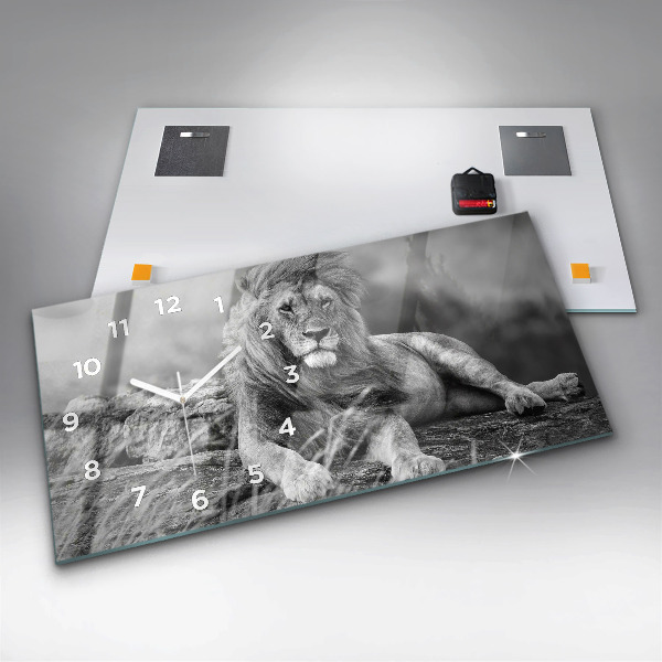 Glass wall clock rectangular Abstraction - Lion