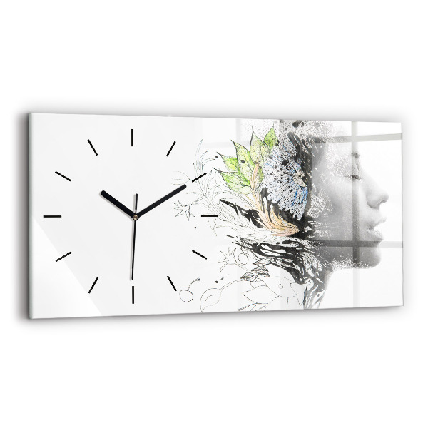 Glass wall clock rectangular Abstract woman's face