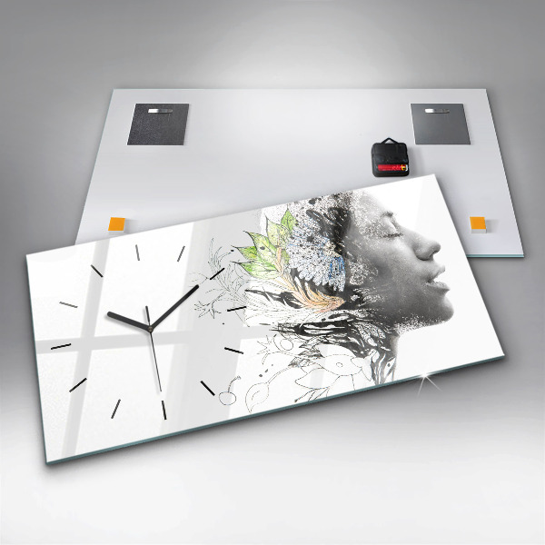 Glass wall clock rectangular Abstract woman's face