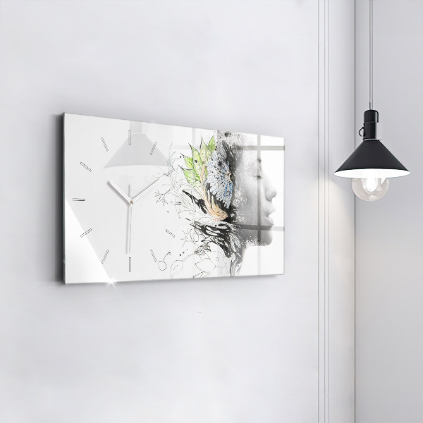 Glass wall clock rectangular Abstract woman's face