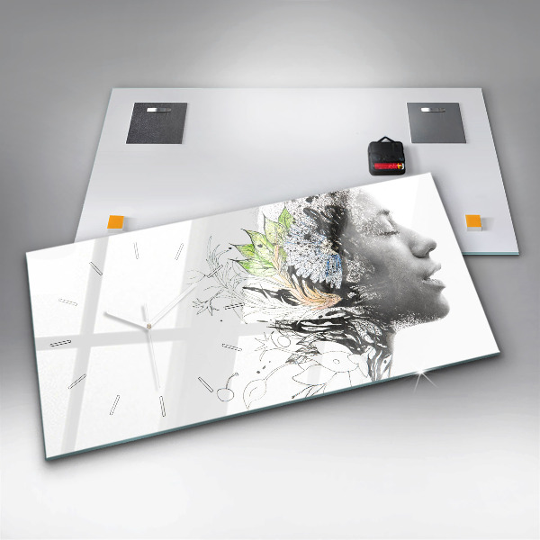 Glass wall clock rectangular Abstract woman's face