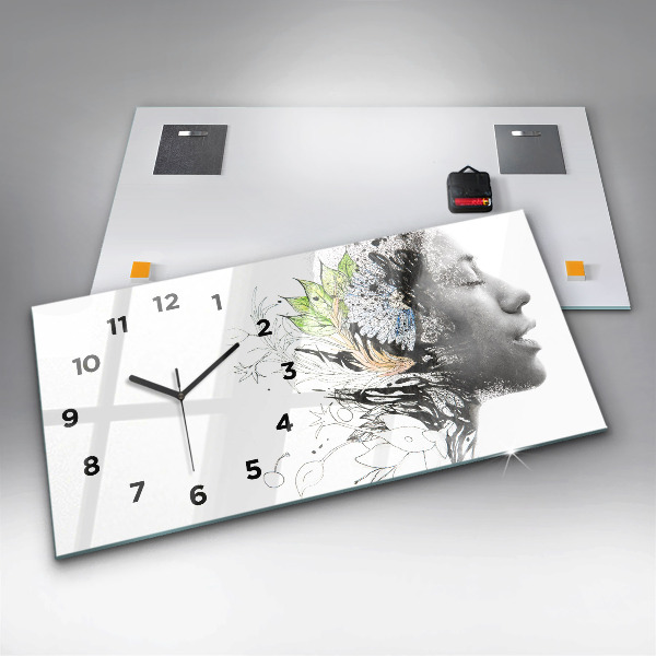 Glass wall clock rectangular Abstract woman's face