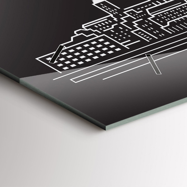 Glass wall clock rectangular City of Ostrava drawing