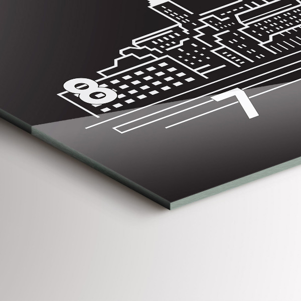 Glass wall clock rectangular City of Ostrava drawing