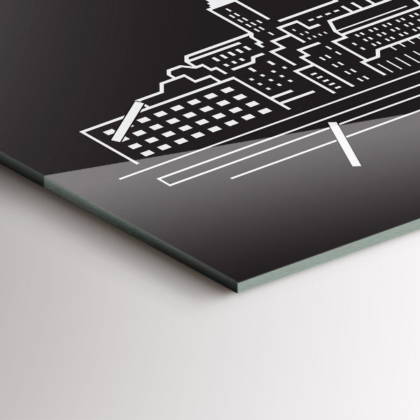 Glass wall clock rectangular City of Ostrava drawing