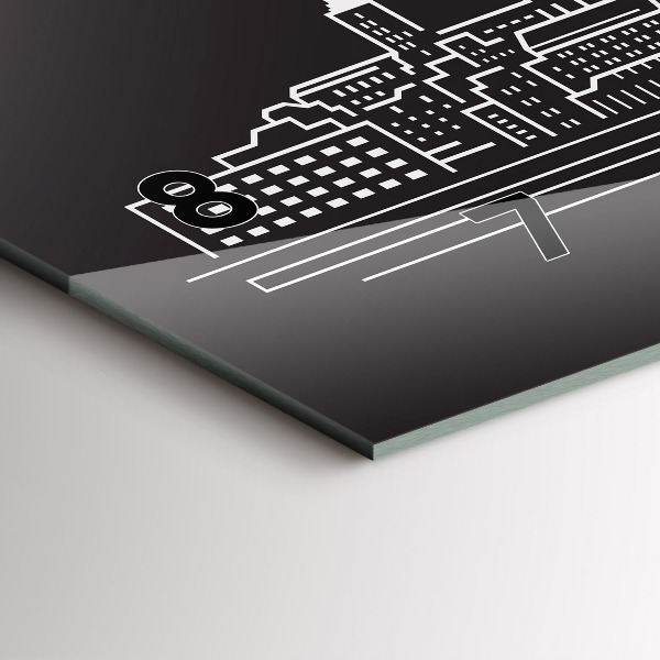 Glass wall clock rectangular City of Ostrava drawing