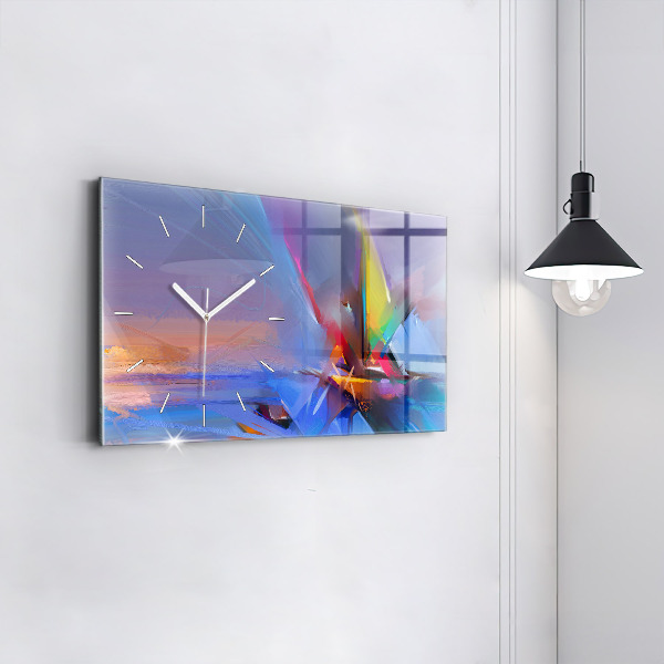 Glass wall clock rectangular Seascape