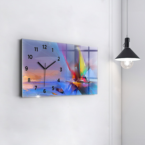 Glass wall clock rectangular Seascape