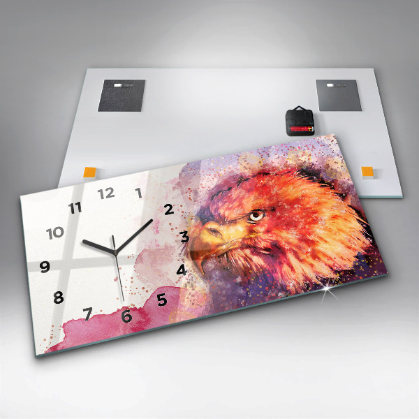 Glass wall clock rectangular Watercolor eagle background