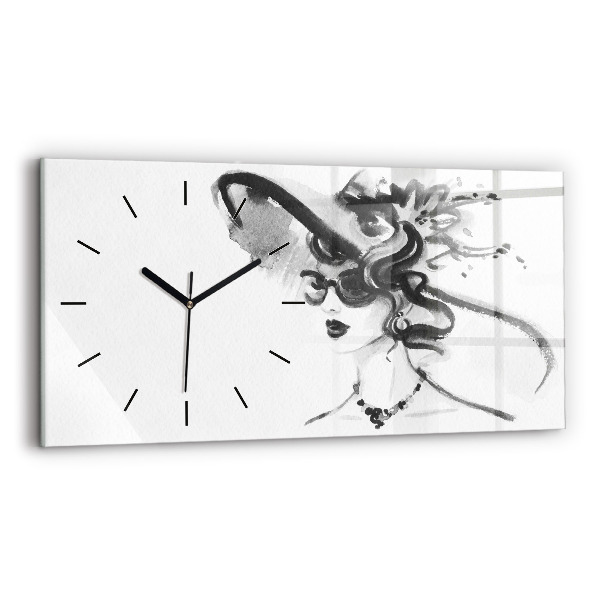 Glass wall clock rectangular Fashionable woman