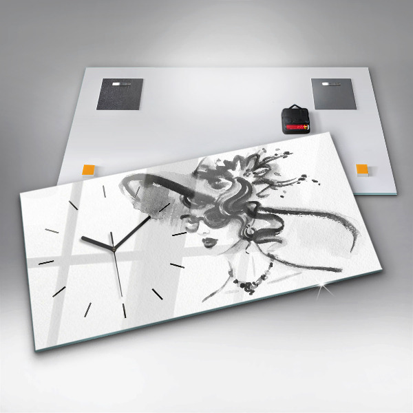 Glass wall clock rectangular Fashionable woman