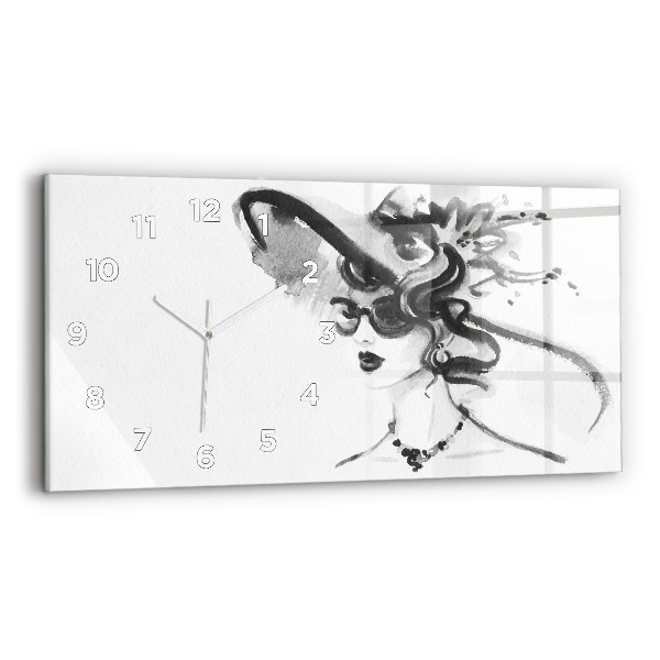 Glass wall clock rectangular Fashionable woman