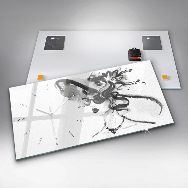 Glass wall clock rectangular Fashionable woman