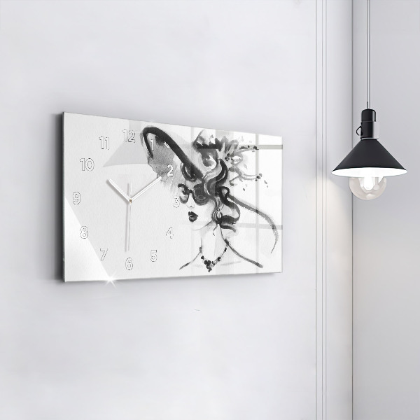Glass wall clock rectangular Fashionable woman