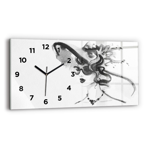 Glass wall clock rectangular Fashionable woman