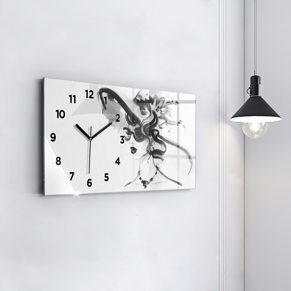Glass wall clock rectangular Fashionable woman