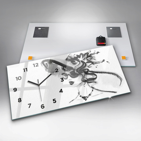 Glass wall clock rectangular Fashionable woman