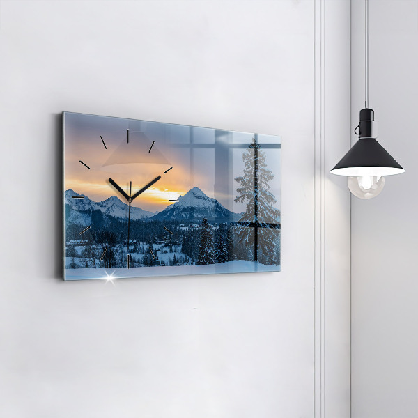 Glass wall clock rectangular Mountain landscape