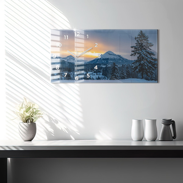 Glass wall clock rectangular Mountain landscape