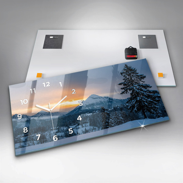 Glass wall clock rectangular Mountain landscape