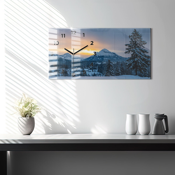 Glass wall clock rectangular Mountain landscape