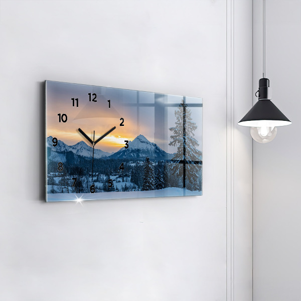 Glass wall clock rectangular Mountain landscape