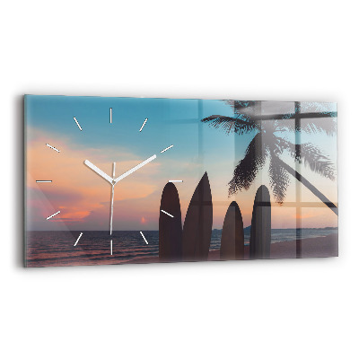 Glass wall clock rectangular Surfing on the beach