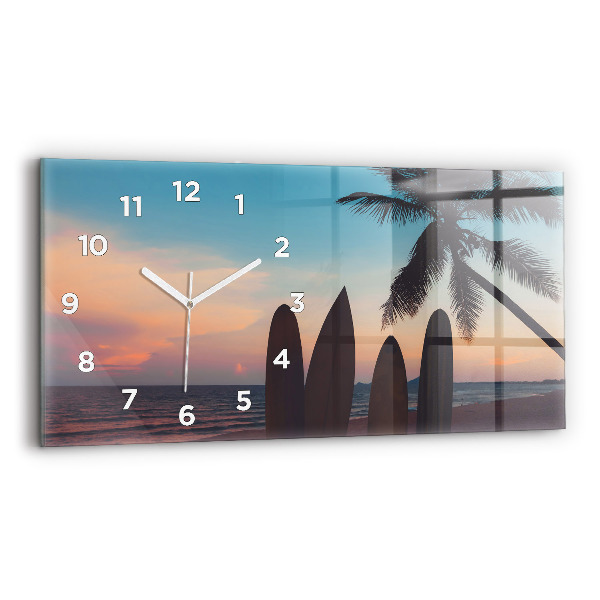 Glass wall clock rectangular Surfing on the beach