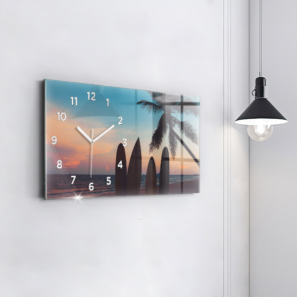 Glass wall clock rectangular Surfing on the beach