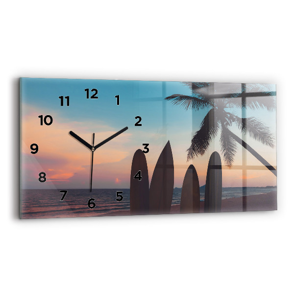 Glass wall clock rectangular Surfing on the beach