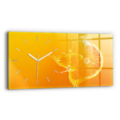 Glass wall clock rectangular Orange