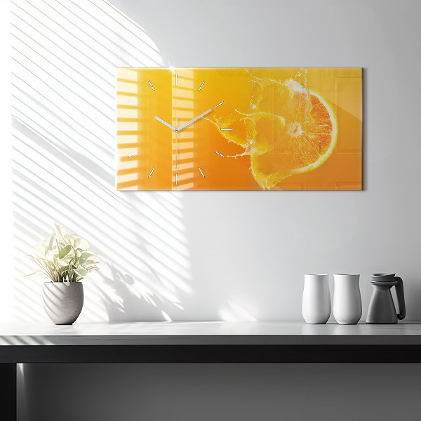 Glass wall clock rectangular Orange