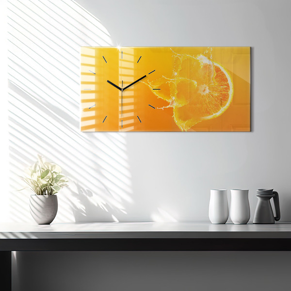 Glass wall clock rectangular Orange