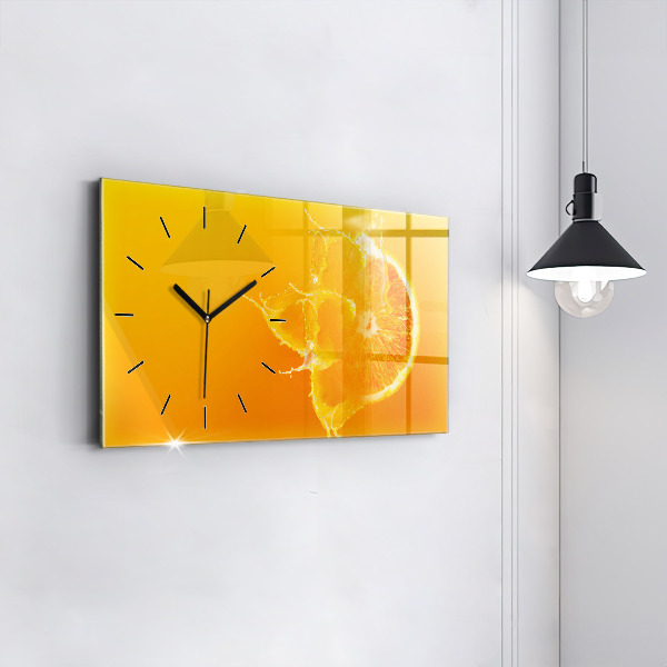 Glass wall clock rectangular Orange
